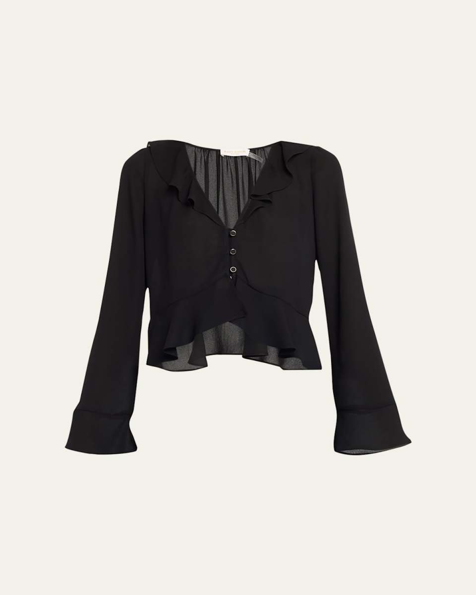 Isabelle Button-Front Ruffle-Trim Blous