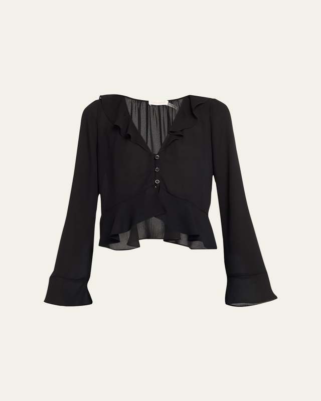 Isabelle Button-Front Ruffle-Trim Blous