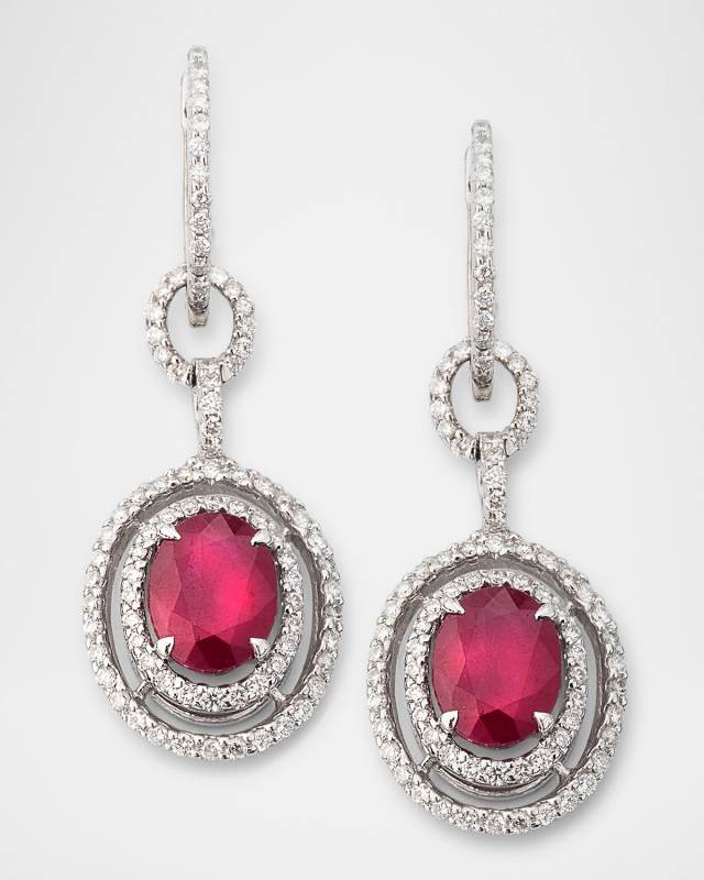 18K White Gold Ruby and Diamond Drop Earrings