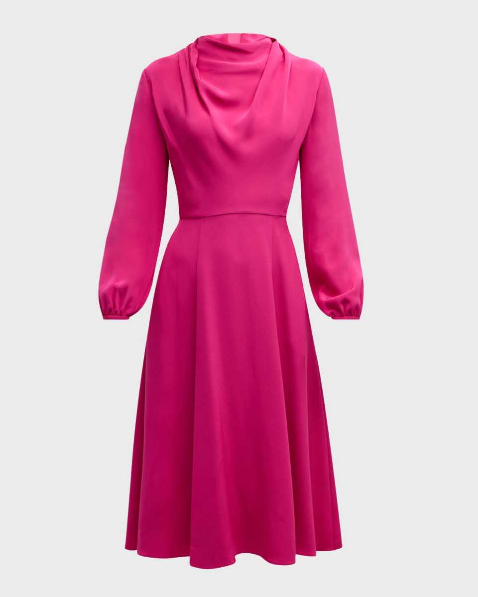 Blythe Draped Long-Sleeve Silk Crepe Midi Dress