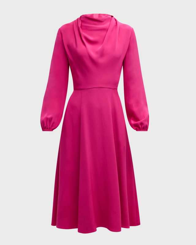 Blythe Draped Long-Sleeve Silk Crepe Midi Dress