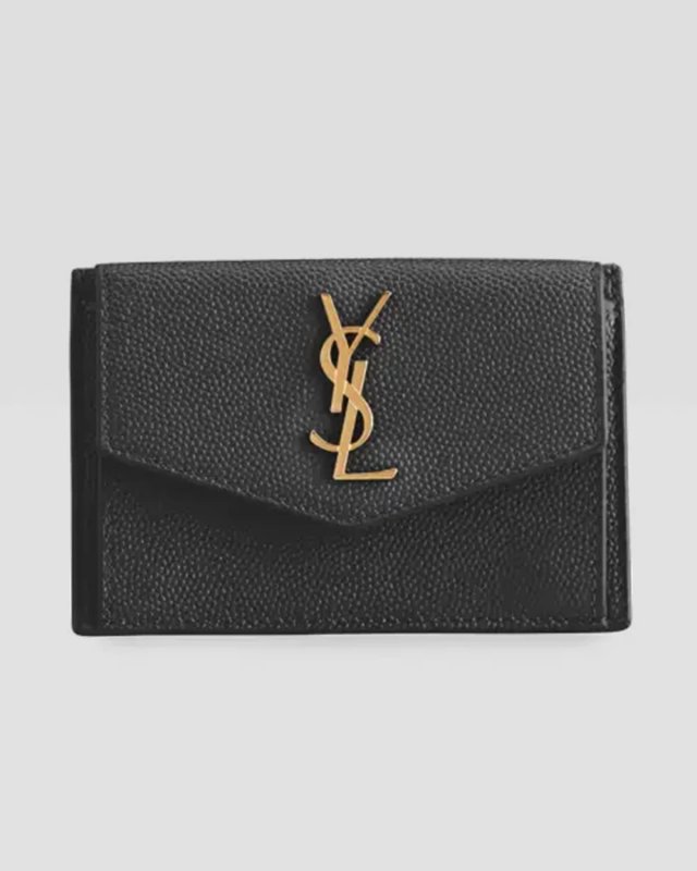 YSL Monogram Flap Card Case in Grained Leather
