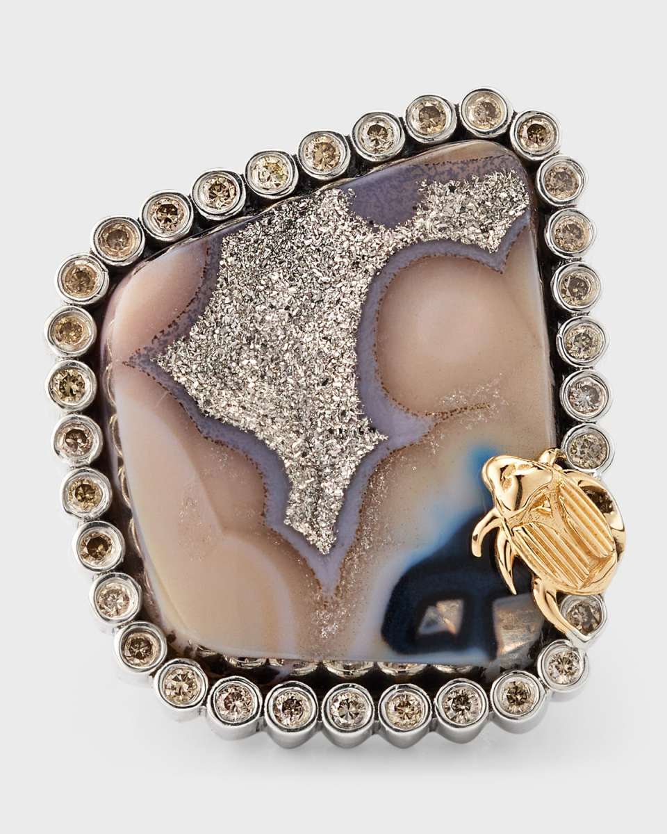 Platinum Druzy and Champagne Diamond Ring