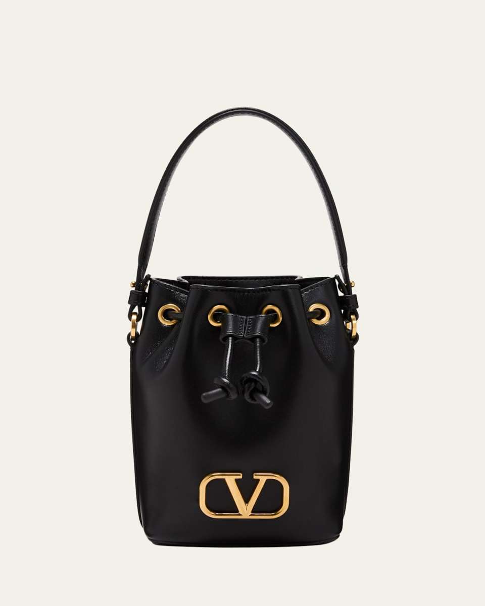 Mini VLOGO Drawstring Leather Bucket Bag