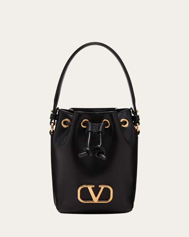 Mini VLOGO Drawstring Leather Bucket Bag