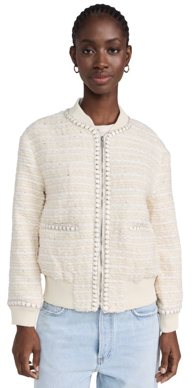 endless rose Tweed Bomber Jacket Ivory