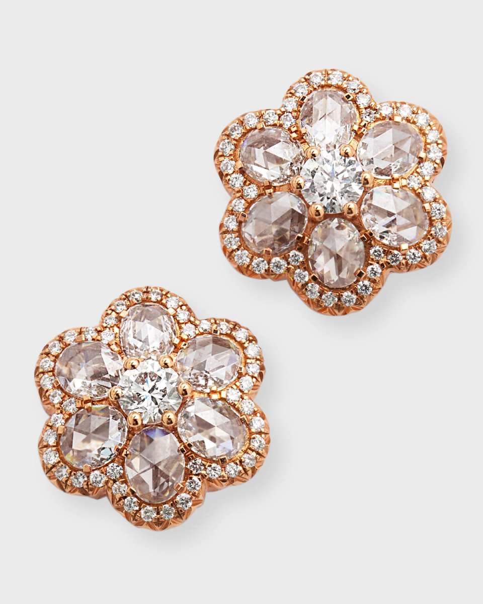 Floral 18K Yellow Gold Scallop Diamond Stud Earrings, 0.65tcw