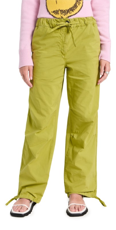 GANNI Washed Cotton Canvas Draw String Pants Spinach Green