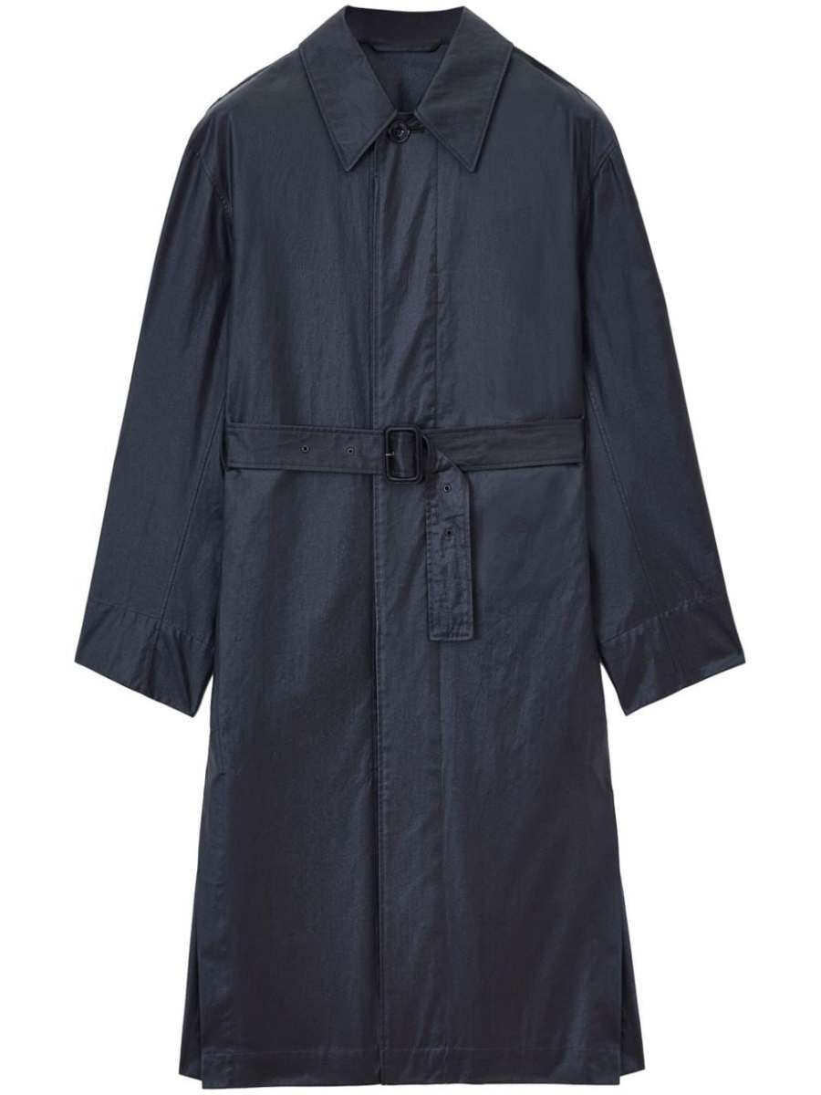 slit belted rain coat
