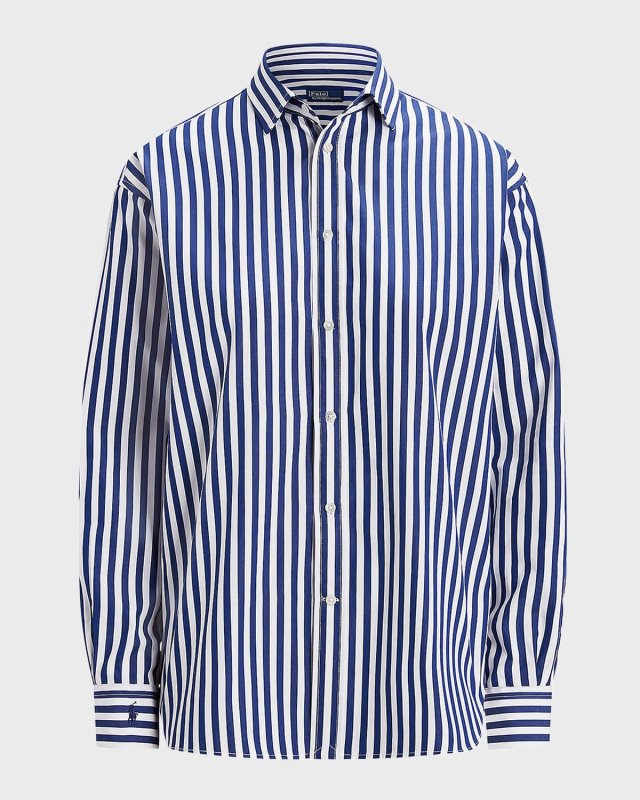 Relaxed-Fit Contrast-Stripe Cotton Shirt