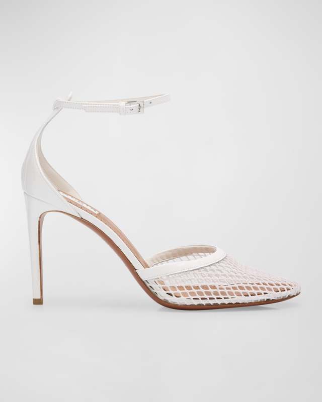 Fishnet Patent Ankle-Strap Pumps