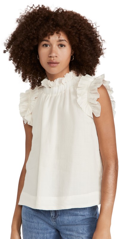 Sea Ramie Flutter Sleeve Top White