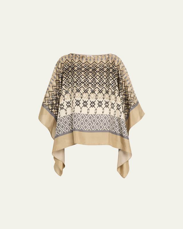 Mediterraneo Print Silk Poncho