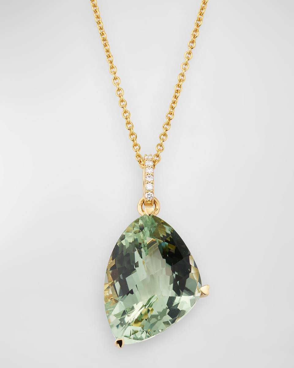 Rocks 18K Yellow Gold Green Quartz and Diamond Bail Pendant Necklace
