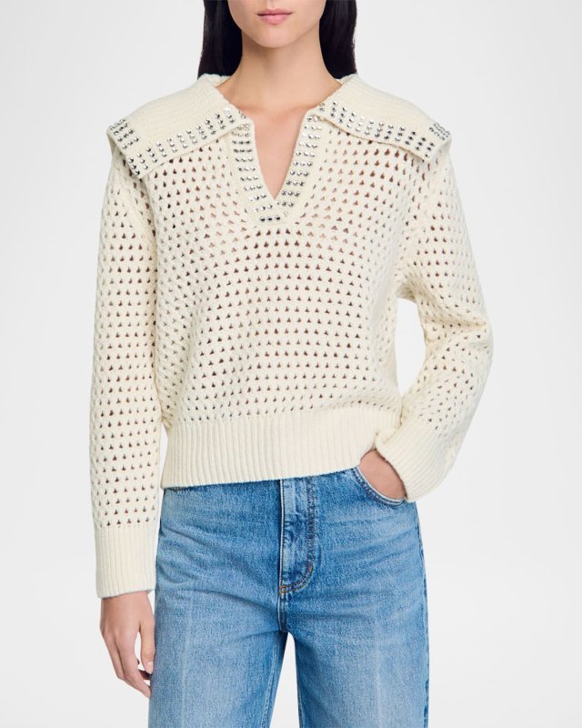 Ursule Crystal Trim Wool Sweater