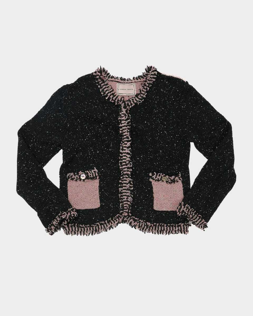 Onassis Fringe-Trim Tweed Knit Jacket