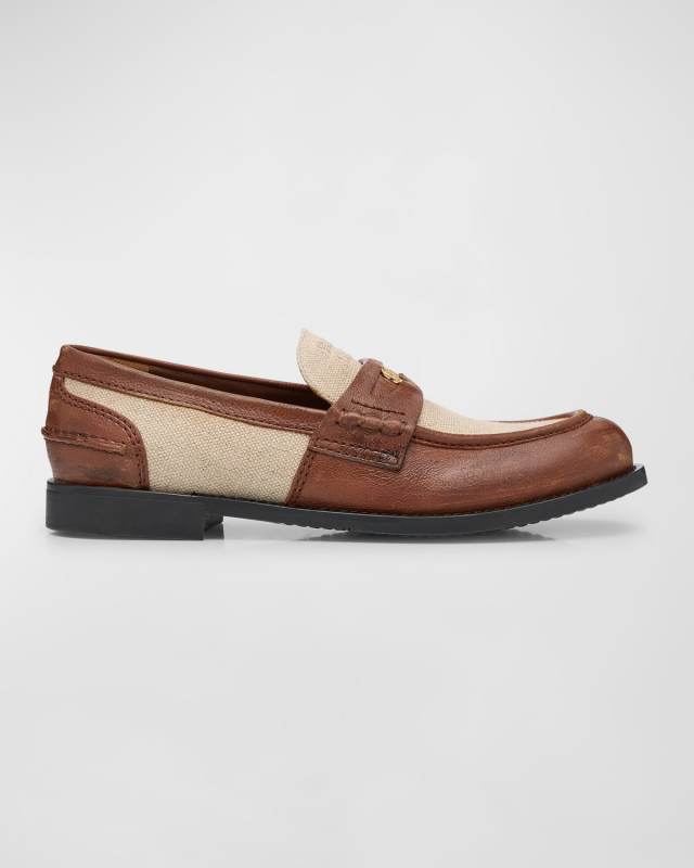 Linen Leather Penny Loafers