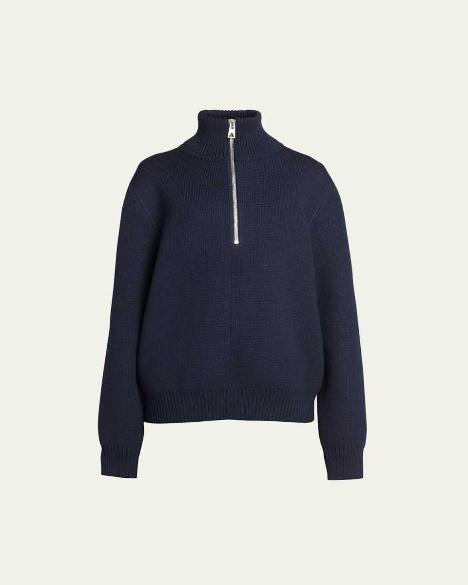 Dry Wool Ribbed Half-Zip Sweater