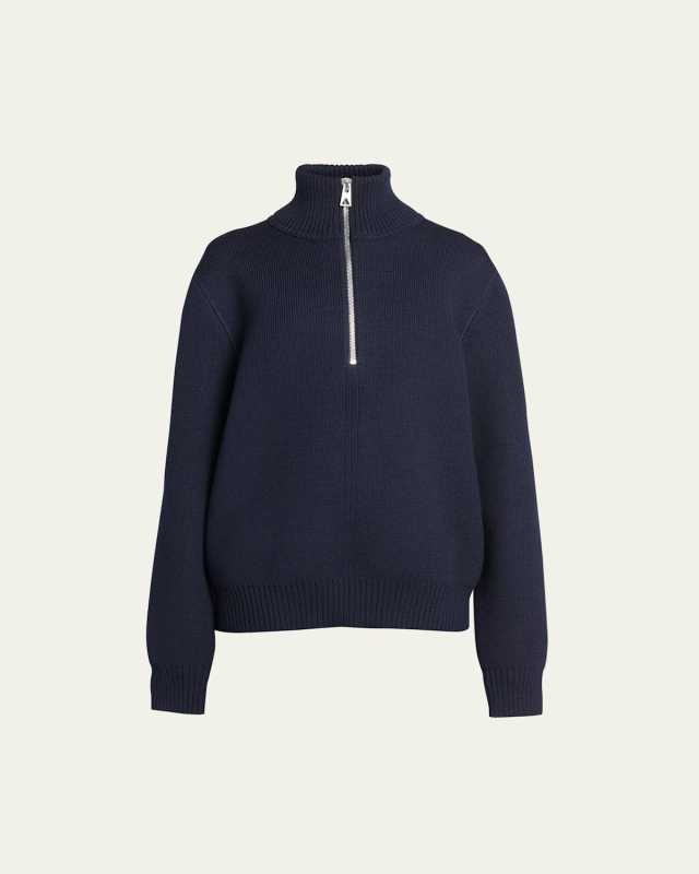 Dry Wool Ribbed Half-Zip Sweater