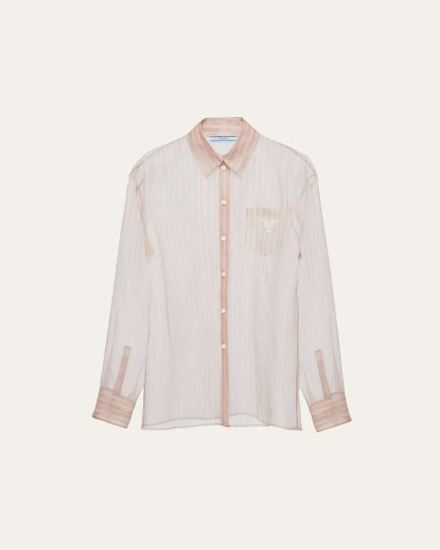 Logo-Print Organza Stripe Blouse