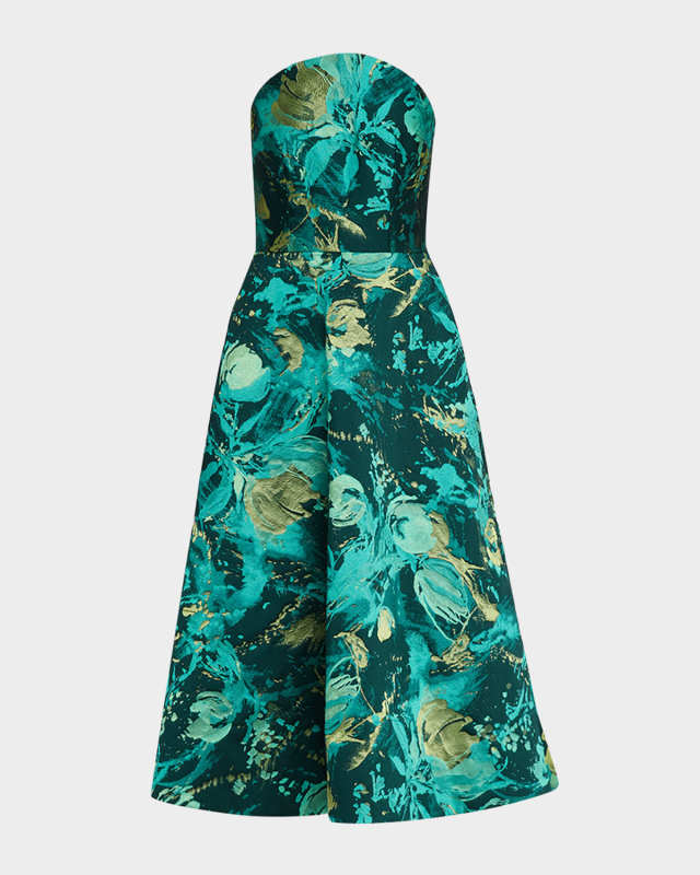 Strapless Metallic Jacquard Midi Dress