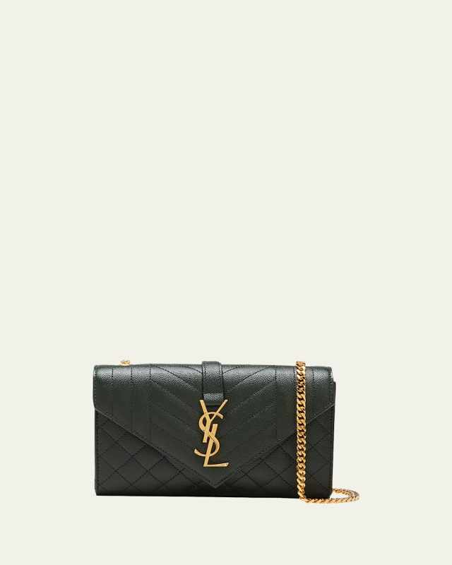 Envelope Triquilt Small YSL Shoulder Bag in Grained Leather