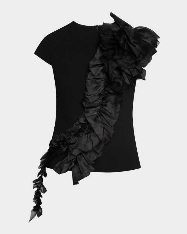 Frilled Organza Cap-Sleeve Top