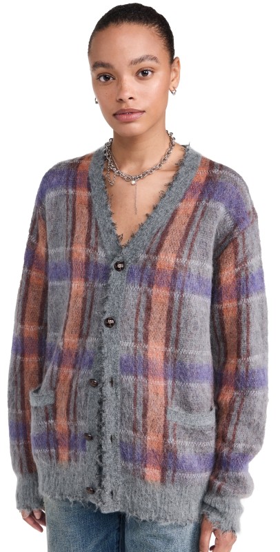 R13 Mohair Boyfriend Cardigan Multi Mohair Plaid