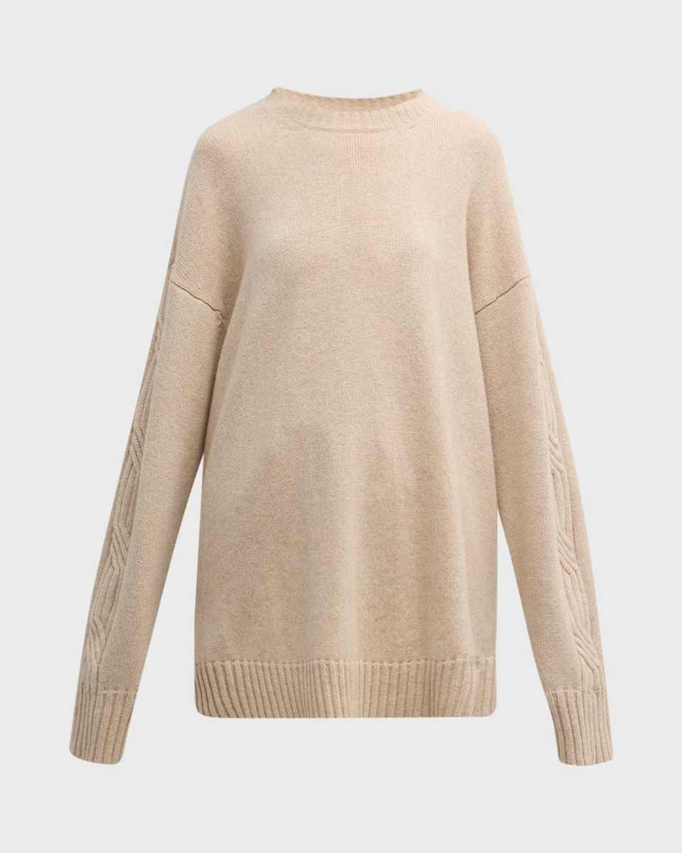 Vicini Cable-Knit Sleeve Oversized Cashmere Sweat
