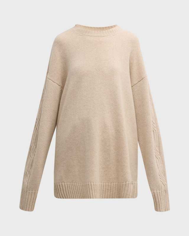 Vicini Cable-Knit Sleeve Oversized Cashmere Sweat