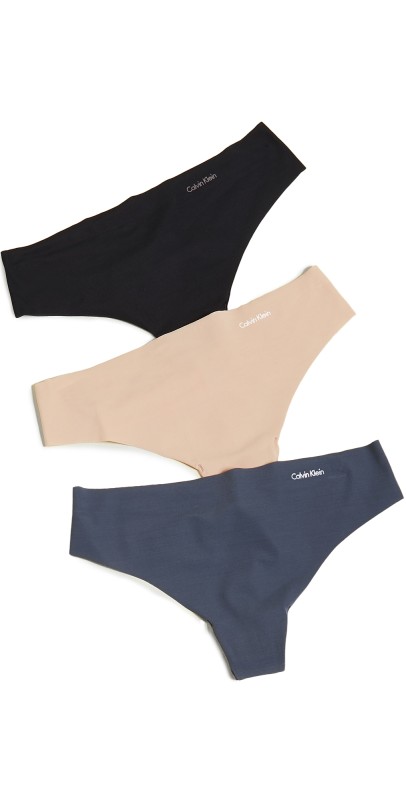 Calvin Klein Underwear Invisibles Thong 3 Pack Speakeasy/Light Caramel/Black