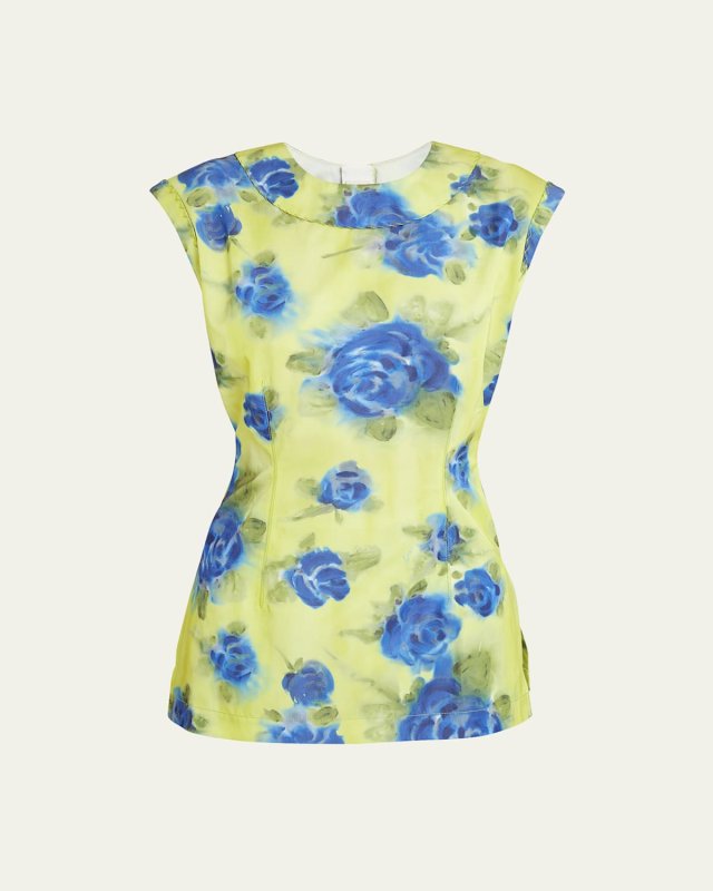 Floral Print Top with Zig-Zag Seam Detail