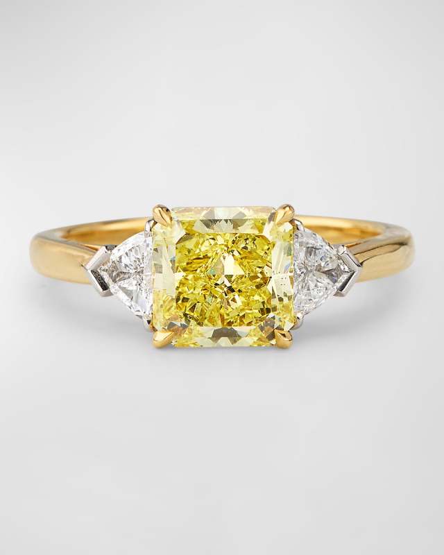 Estate 18K Yellow Gold and Platinum Yellow Diamond 3-Stone Ring, Size 7