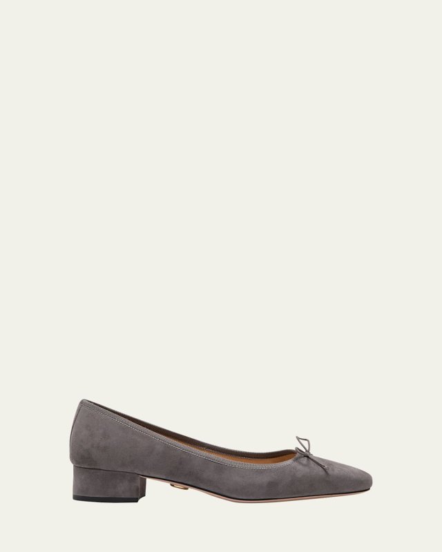 Cecelia Suede Block-Heel Ballerina Pumps