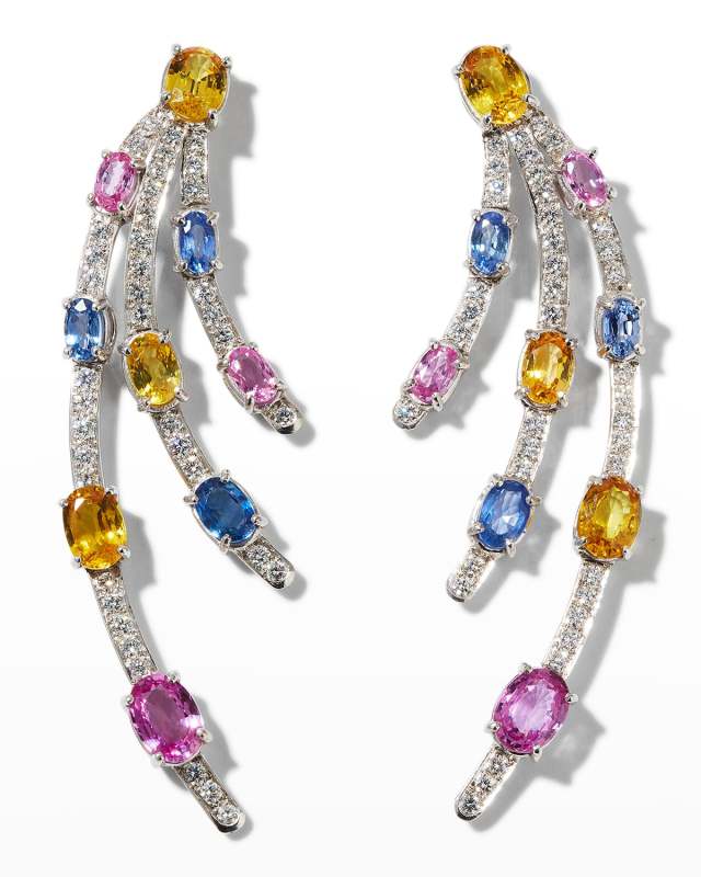White Gold Sapphire and Diamond Drop Earrings