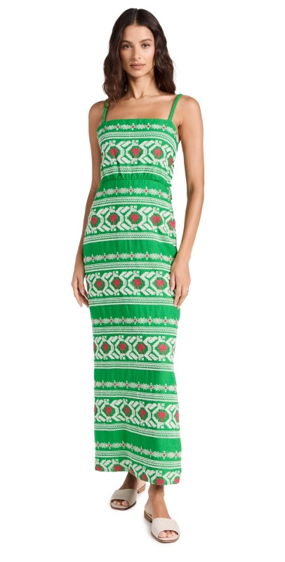 Johanna Ortiz Riberea Maxi Dress Tropic Green/Ecru/Pink