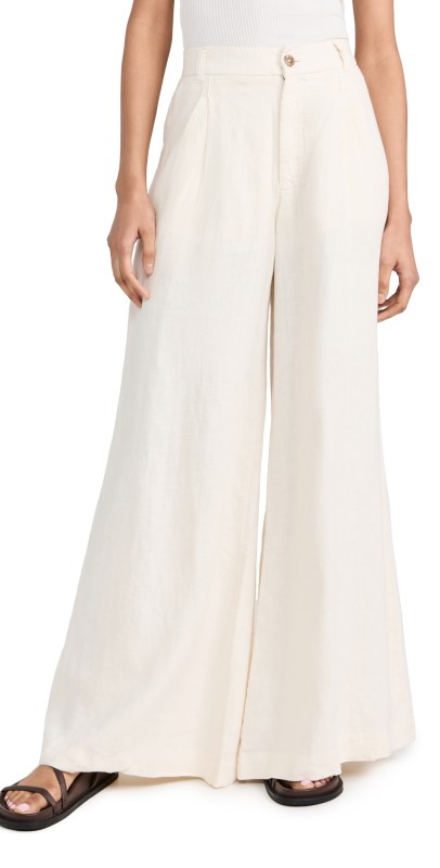 DL1961 Lucila Pleated Ultra Wide Leg Pants: Ultra High Rise 33' Flax (Linen)