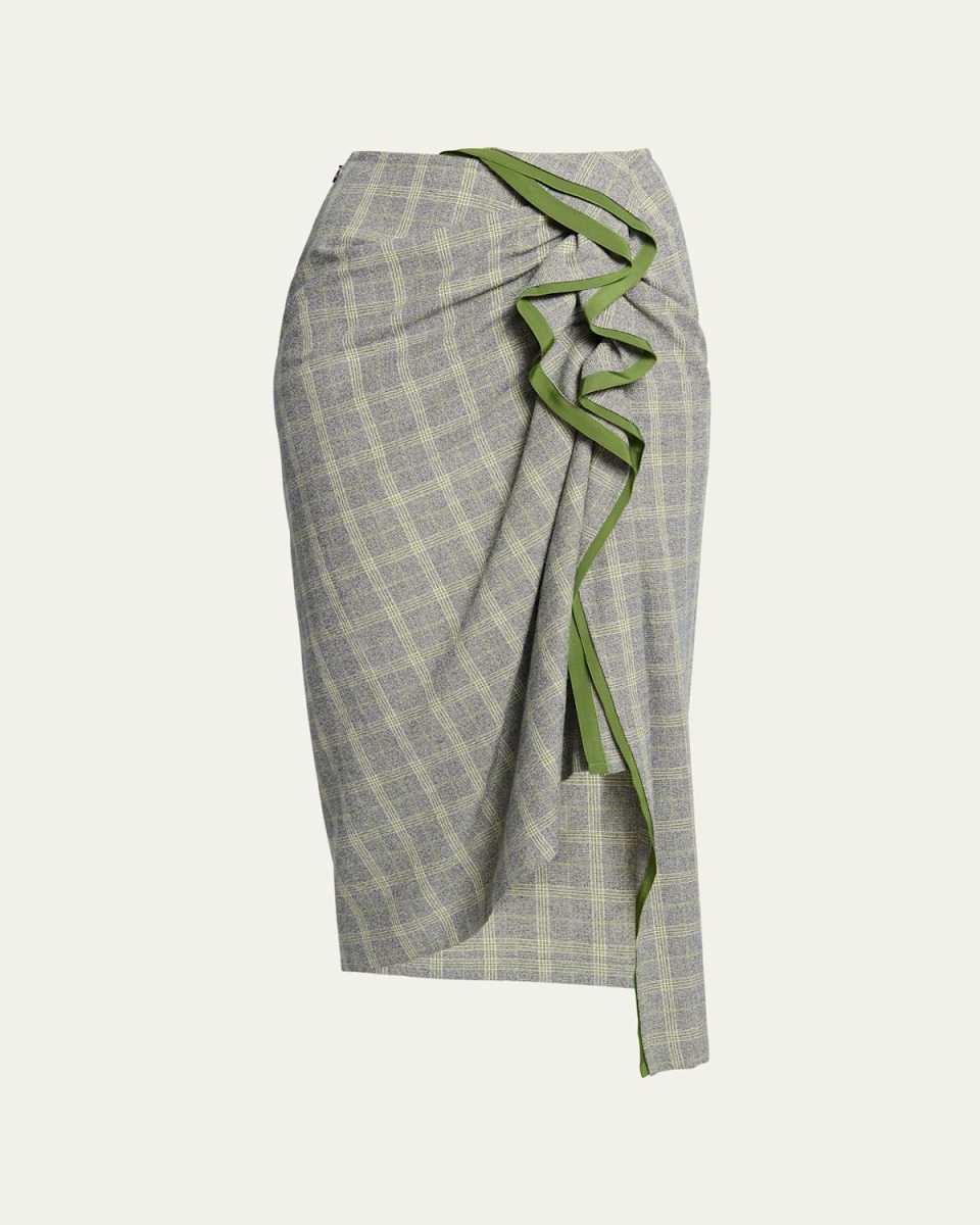 Sinas Tape Plaid Gathered Midi Skirt