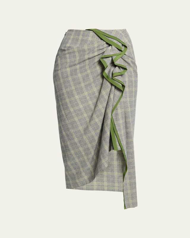 Sinas Tape Plaid Gathered Midi Skirt