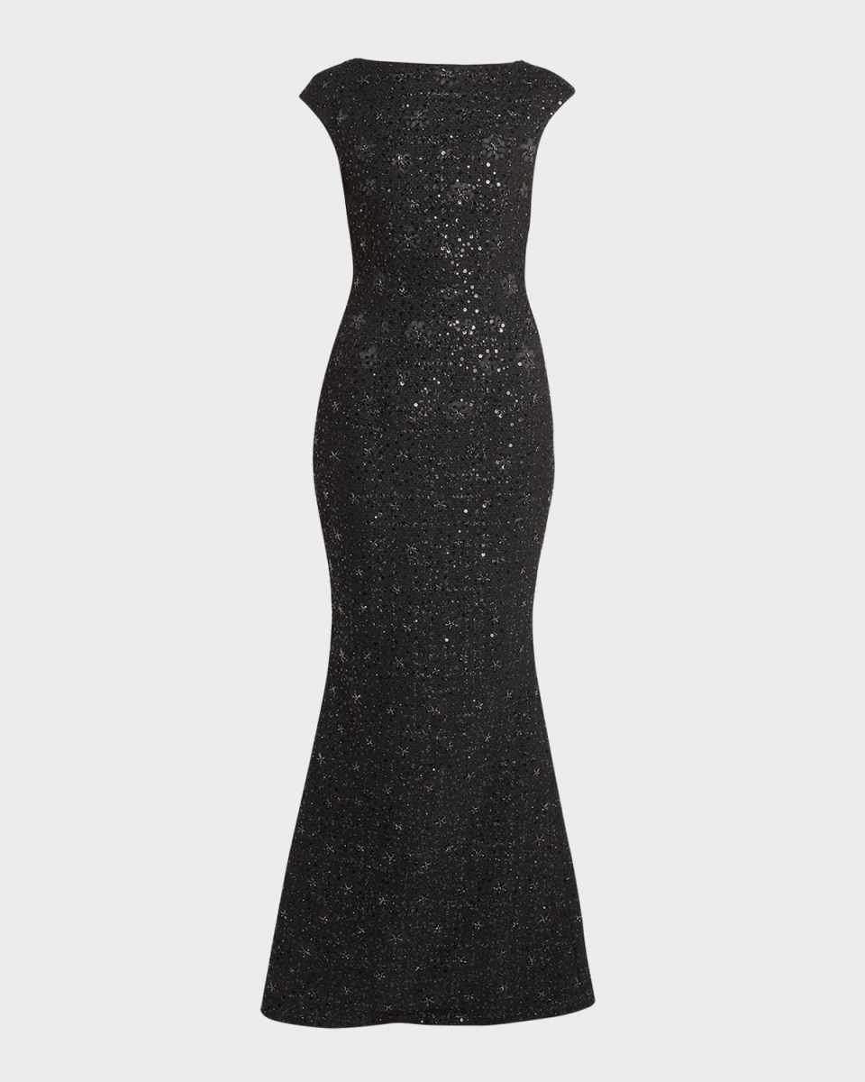 Black Iris Paillette Tweed Trumpet Gown
