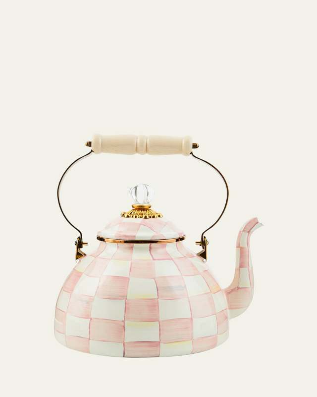 Rosy Check Enamel Tea Kettle, 3qt.