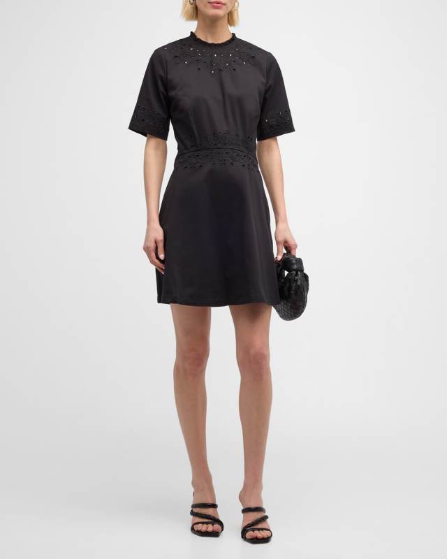 Hazel Eyelet-Embroidered Fit-&-Flare Mini Dress