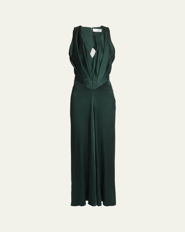 Plunging Pleated Satin Gown