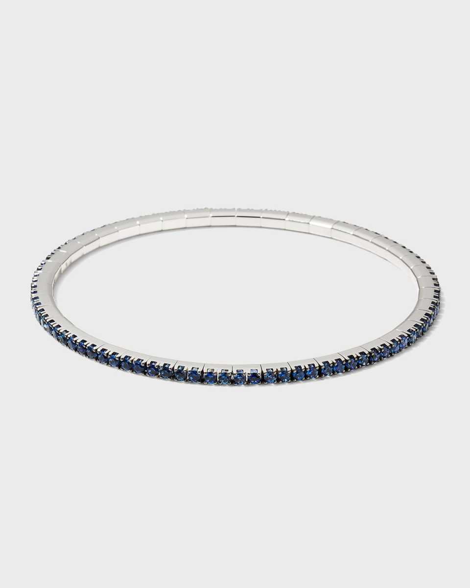 White Gold Stretch Blue Sapphire with Black Rhodium Tennis Bracelet