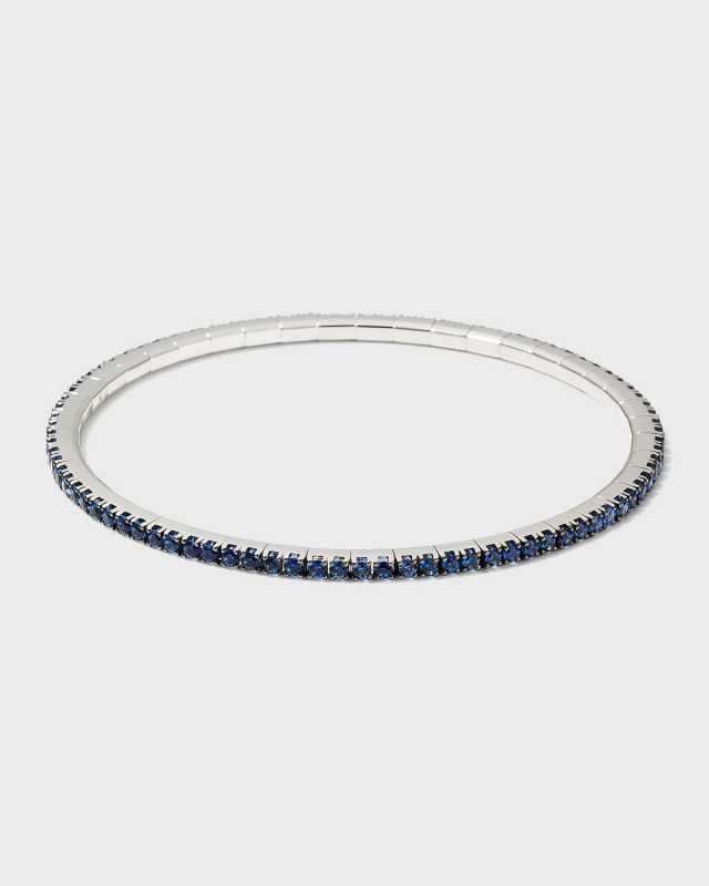White Gold Stretch Blue Sapphire with Black Rhodium Tennis Bracelet