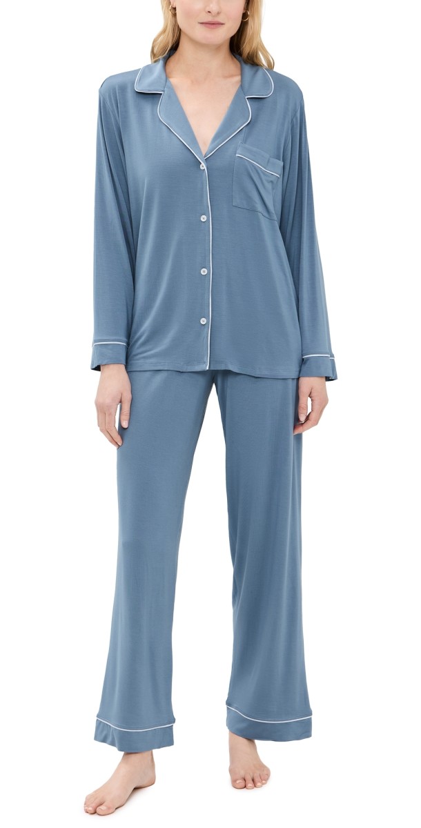 Eberjey Gisele Long PJ Set Coastal Blue/Ice Blue