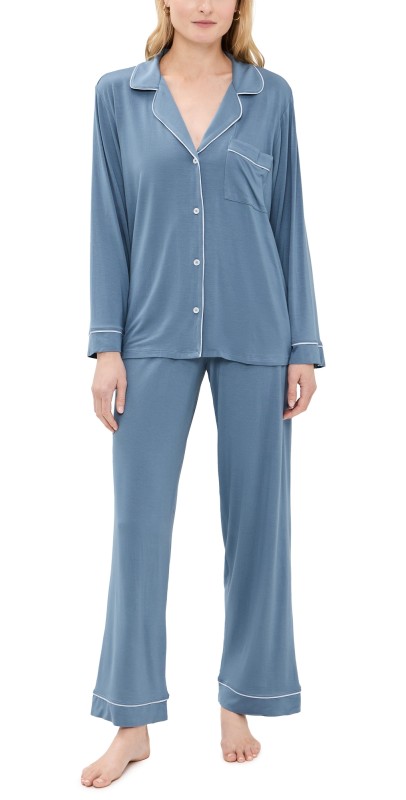 Eberjey Gisele Long PJ Set Coastal Blue/Ice Blue