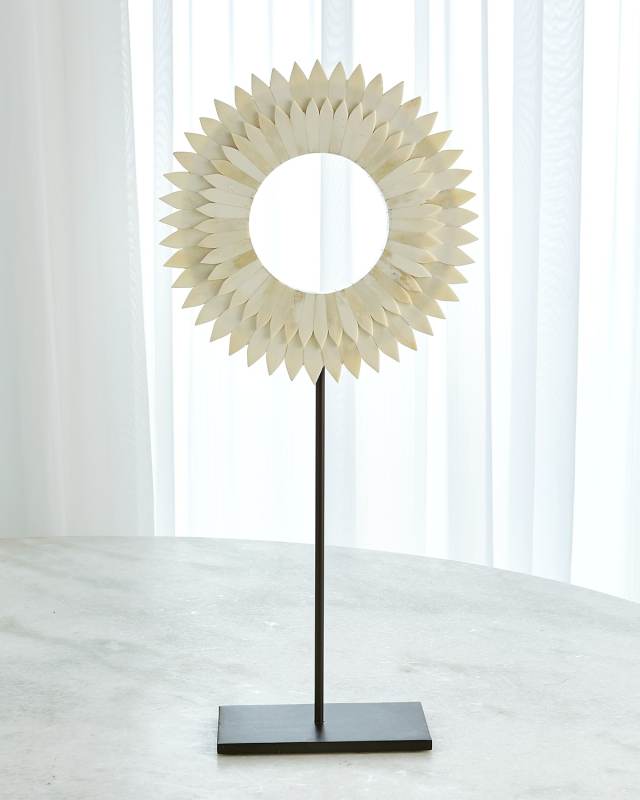 Large Two Layer Bone Sunburst Mounted Ring Sculpture