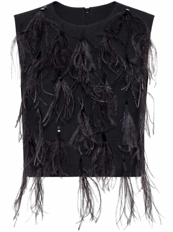 feather-detailing sleeveless top
