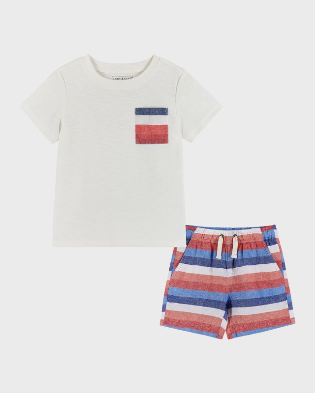 Boy's T-Shirt & Striped Shorts Set, Size 2T-
